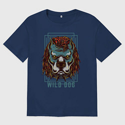 Футболка оверсайз женская Бульдог в ошейнике, цвет: тёмно-синий