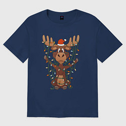 Футболка оверсайз женская НОВОГОДНИЙ ОЛЕНЬ CHRISTMAS DEER, цвет: тёмно-синий