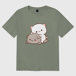 Футболка оверсайз женская Котики играют 02, цвет: авокадо