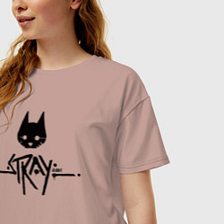 Футболка оверсайз женская Stray: Black Logo, цвет: пыльно-розовый — фото 2