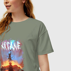 Футболка оверсайз женская JINX HERE WAS ARCANE LEAGUE OF LEGENDS ДЖИНКС, цвет: авокадо — фото 2