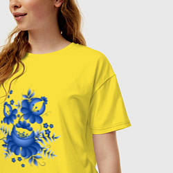 Футболка оверсайз женская Голубой орнамент Гжель, цвет: желтый — фото 2