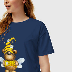 Футболка оверсайз женская Медвежонок в костюме пчелы, цвет: тёмно-синий — фото 2