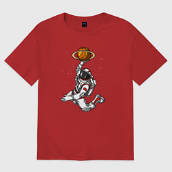 Футболка оверсайз женская Космический баскетболист, цвет: красный