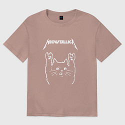 Футболка оверсайз женская МЯУТАЛИКА металлика кот, цвет: пыльно-розовый