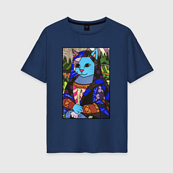 Футболка оверсайз женская Ромеро Бритто Mona Cat, цвет: тёмно-синий