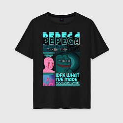 Футболка оверсайз женская Pepega и мемы Пиксель арт, цвет: черный