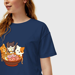 Футболка оверсайз женская Kawaii Cat Ramen, цвет: тёмно-синий — фото 2