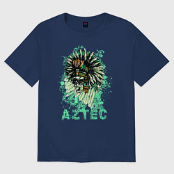 Футболка оверсайз женская Череп ацтек, цвет: тёмно-синий
