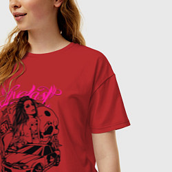 Футболка оверсайз женская Девушка с тату и череп, цвет: красный — фото 2