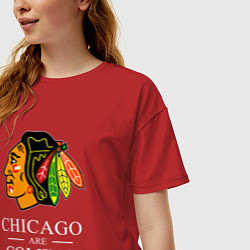 Футболка оверсайз женская Chicago are coming, Чикаго Блэкхокс, Chicago Black, цвет: красный — фото 2