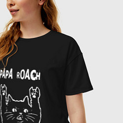 Футболка оверсайз женская Papa Roach Рок кот, цвет: черный — фото 2