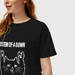 Футболка оверсайз женская System of a Down Рок кот, цвет: черный — фото 2