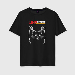 Футболка оверсайз женская Limp Bizkit рок кот, цвет: черный