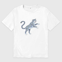 Футболка оверсайз женская Водяной голубой тигрёнок, символ 2022, цвет: белый