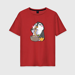 Футболка оверсайз женская Pinguin Ramen, цвет: красный