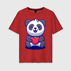 Футболка оверсайз женская Панда с сердцем!, цвет: красный