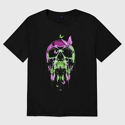 Футболка оверсайз женская Skull & Butterfly Neon, цвет: черный