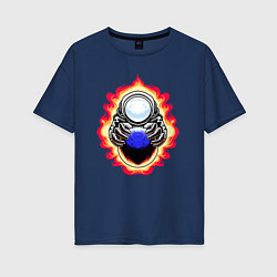Футболка оверсайз женская Космонавт над планетой, цвет: тёмно-синий