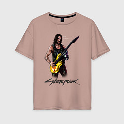 Футболка оверсайз женская Cyberpunk 2077 Johnny гитарист, цвет: пыльно-розовый