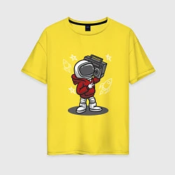 Футболка оверсайз женская Космонавт с магнитофоном, цвет: желтый