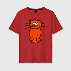 Футболка оверсайз женская Забаный красный кот, цвет: красный