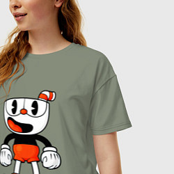 Футболка оверсайз женская Cuphead красная чашечка, цвет: авокадо — фото 2
