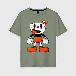 Футболка оверсайз женская Cuphead красная чашечка, цвет: авокадо