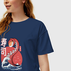 Футболка оверсайз женская Kraken Kawaii Sushi, цвет: тёмно-синий — фото 2