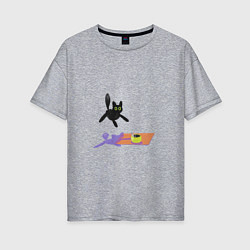Футболка оверсайз женская Летающий кот Кот и мышь, цвет: меланж