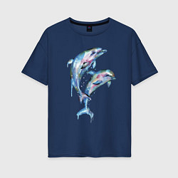 Футболка оверсайз женская Dolphins Watercolour, цвет: тёмно-синий