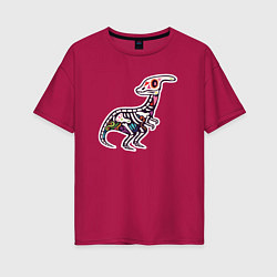 Футболка оверсайз женская Цветной скелет динозавра, цвет: маджента