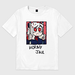 Футболка оверсайз женская HELLTAKER HORNY JAIL, цвет: белый
