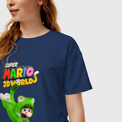 Футболка оверсайз женская Luigi cat Super Mario 3D World Nintendo, цвет: тёмно-синий — фото 2