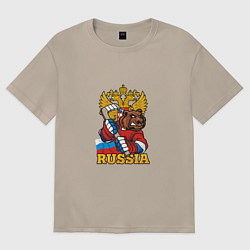 Футболка оверсайз женская Хоккей - Russia, цвет: миндальный