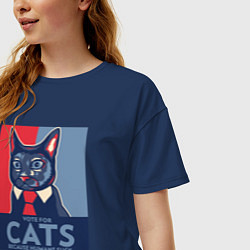 Футболка оверсайз женская Vote for cats, цвет: тёмно-синий — фото 2