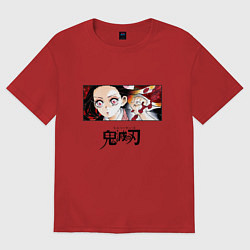 Футболка оверсайз женская Клинок, рассекающий демонов Незуко Камадо лого, цвет: красный