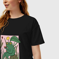 Футболка оверсайз женская ЛЯГУШКА С КРУЖКОЙ, цвет: черный — фото 2