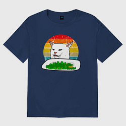 Футболка оверсайз женская Кот не веган, цвет: тёмно-синий