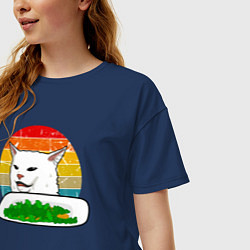 Футболка оверсайз женская Кот не веган, цвет: тёмно-синий — фото 2