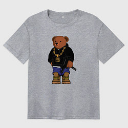 Футболка оверсайз женская Gangsta bear Крутой мишка, цвет: меланж