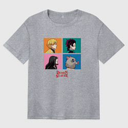 Футболка оверсайз женская Клинок, рассекающий демонов Коллаж, цвет: меланж