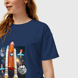 Футболка оверсайз женская Космические котики Space Cats, цвет: тёмно-синий — фото 2