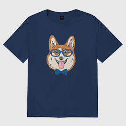 Футболка оверсайз женская Корги хипстер, цвет: тёмно-синий
