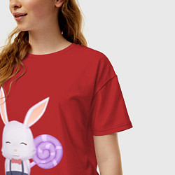 Футболка оверсайз женская Милый Крольчонок С Леденцом, цвет: красный — фото 2