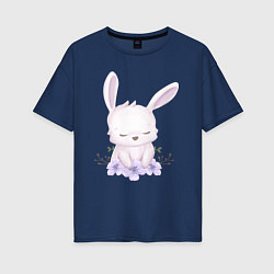 Футболка оверсайз женская Милый Крольчонок С Цветочками, цвет: тёмно-синий