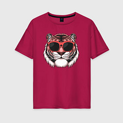 Футболка оверсайз женская Модный тигр в очках, цвет: маджента