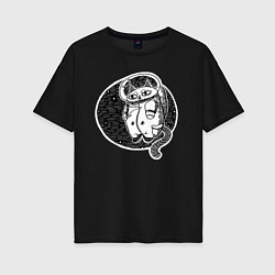 Футболка оверсайз женская Космический кот астронавт, цвет: черный
