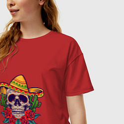 Футболка оверсайз женская Skull - Mexico, цвет: красный — фото 2