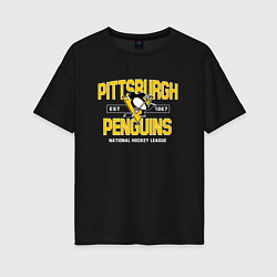Футболка оверсайз женская Pittsburgh Penguins Питтсбург Пингвинз, цвет: черный